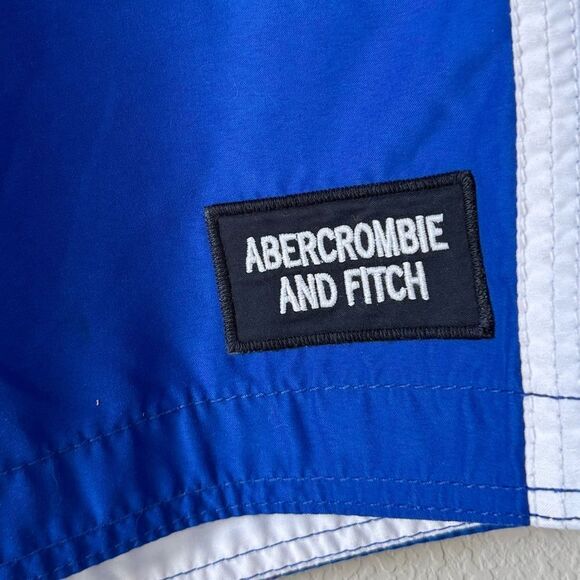 Abercrombie & Fitch Men’s Swim Trunks Sz L Blue White Striped Trim Board Shorts - Picture 3 of 8